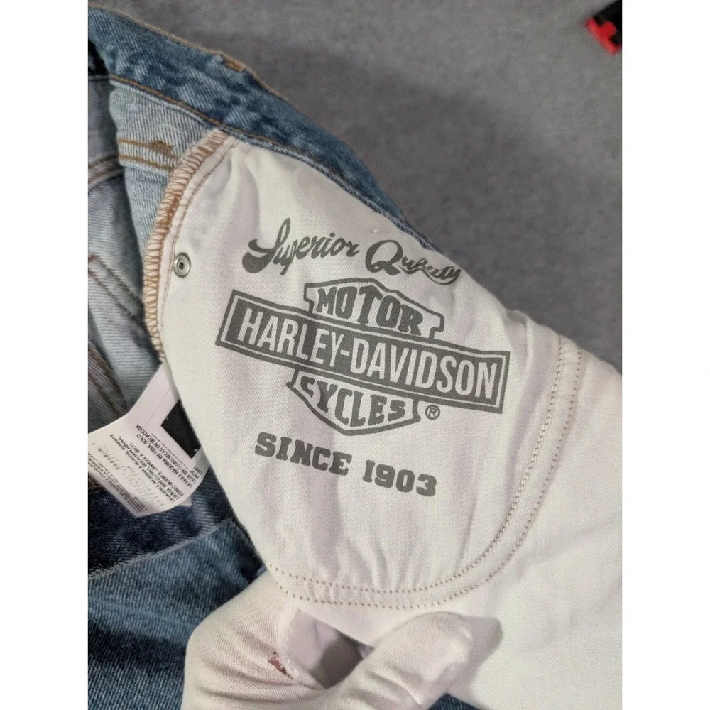 Harley-Davidson Straight Leg Jeans Men's 36x36 Light Wash Denim Biker